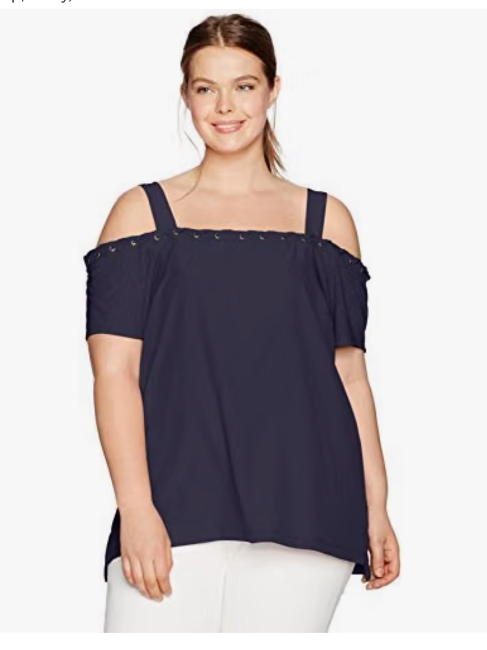 Love Scarlett Navy Knit Exposed Shoulder with Grommet Detail Top Size L